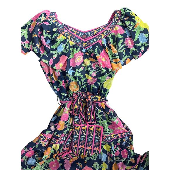 Gretchen Scott Designs Arles Birds and Bees Midi Maxi‎ Dress Navy Size Large - Picture 10 of 13